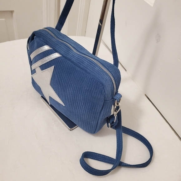 Silver Star and Stripe Blue & Silver Suede Crossbody - Picture 2 of 9